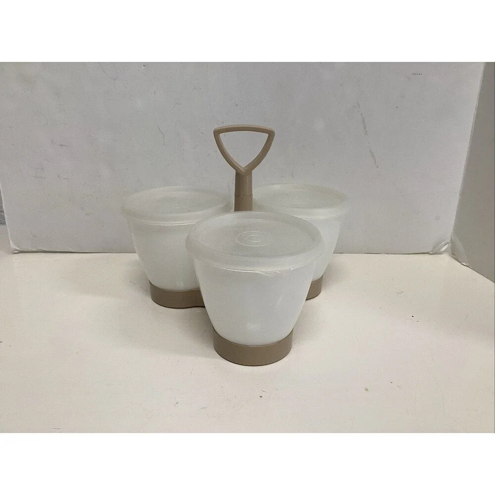 vtg Tupperware condiment caddy server set beige  jars lids